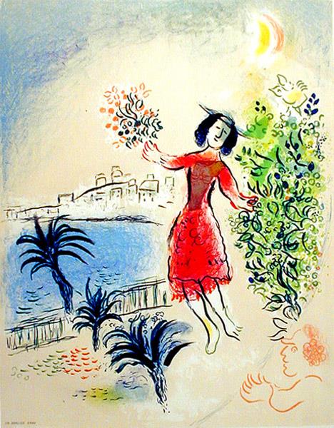 ニース湾の現代マルク・シャガール油絵